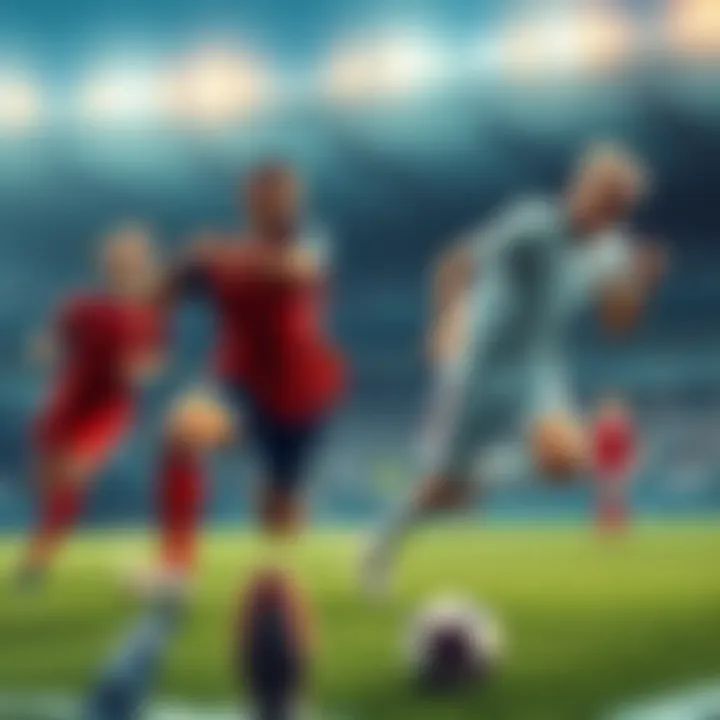 A dynamic scene featuring players from soccer and tennis during a match, showcasing excitement and competition between the two sports.