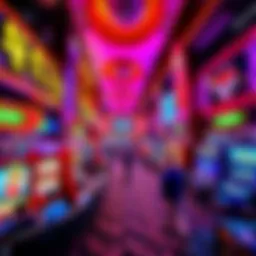 A bustling casino floor in South Korea with people playing games and colorful lights