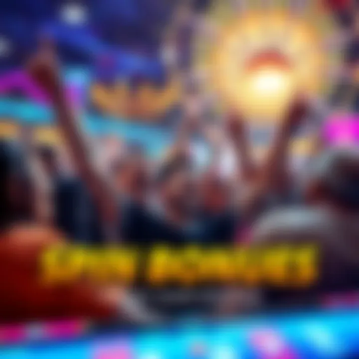 Exciting Spin Bonus Celebration Players celebrating after winning big with spin bonuses, showing excitement and joy at a gaming event.