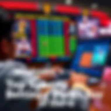 A person analyzing sports betting odds on a laptop with football and basketball images in the background