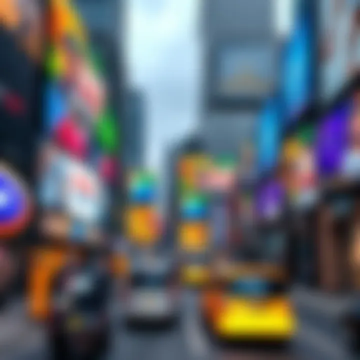 A busy street with multiple sports betting ads displayed on billboards and screens, highlighting their presence in daily life.
