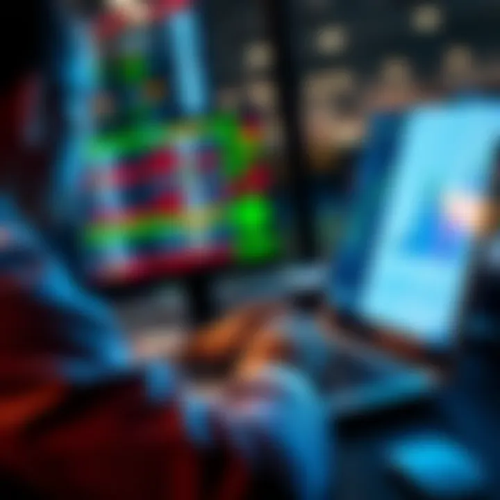 A person analyzing sports betting trends on a laptop with charts and graphs displayed