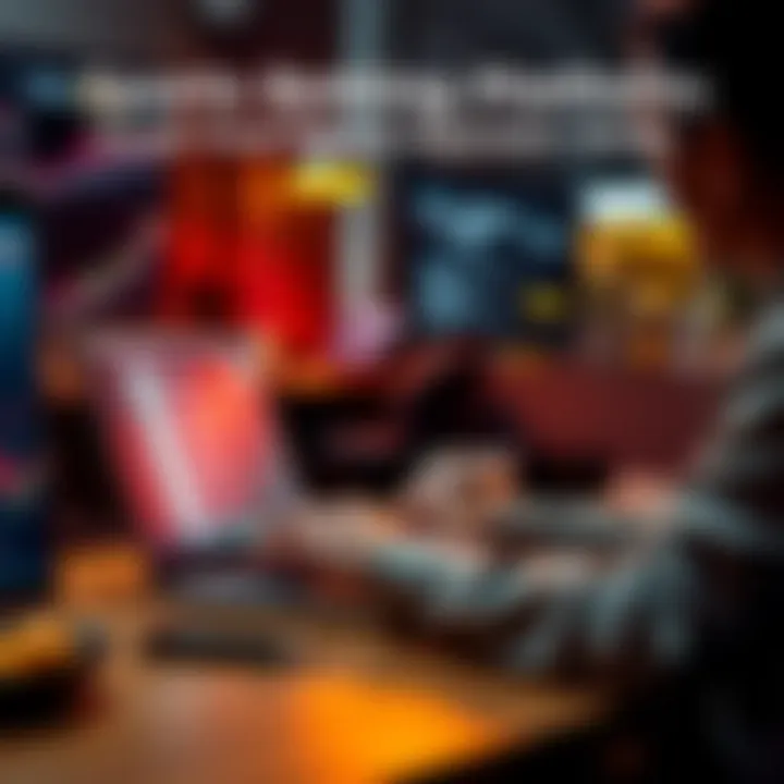 Person typing on laptop about sports betting A person sitting at a desk, engaged in a discussion about features for a sports betting platform on a laptop