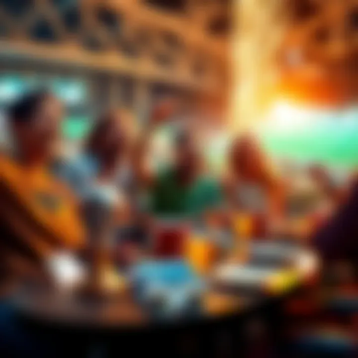 A group of friends celebrating a big win while watching a sports game, with snacks and drinks on the table, expressing joy and enthusiasm.
