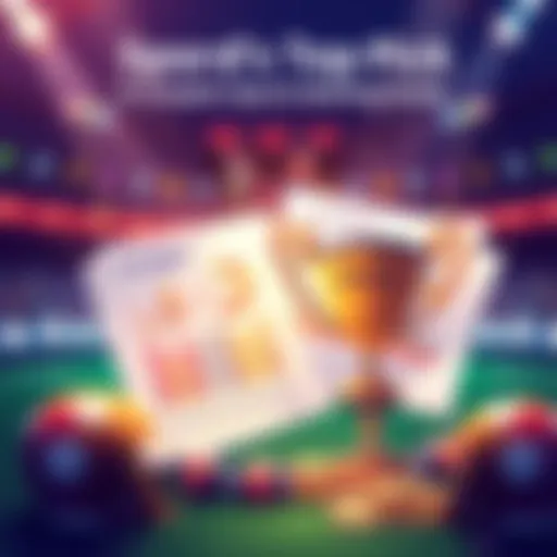 Illustration of a sports betting guide with charts, odds, and a trophy symbolizing competitive betting.