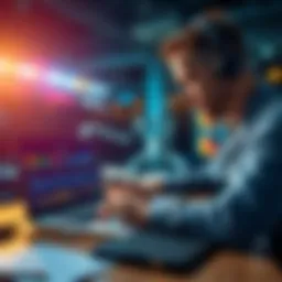 A sports analyst reviewing data on a laptop with graphs and charts related to betting plays, highlighting research for sports bettors.