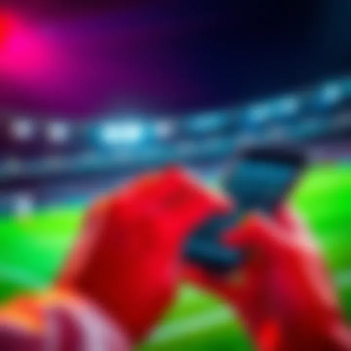 Sports Betting Overview A person checking sports betting odds on a mobile device with a football match in the background