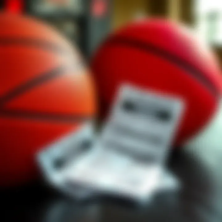 Two betting slips placed on a table next to a basketball, representing sports betting with parlays.