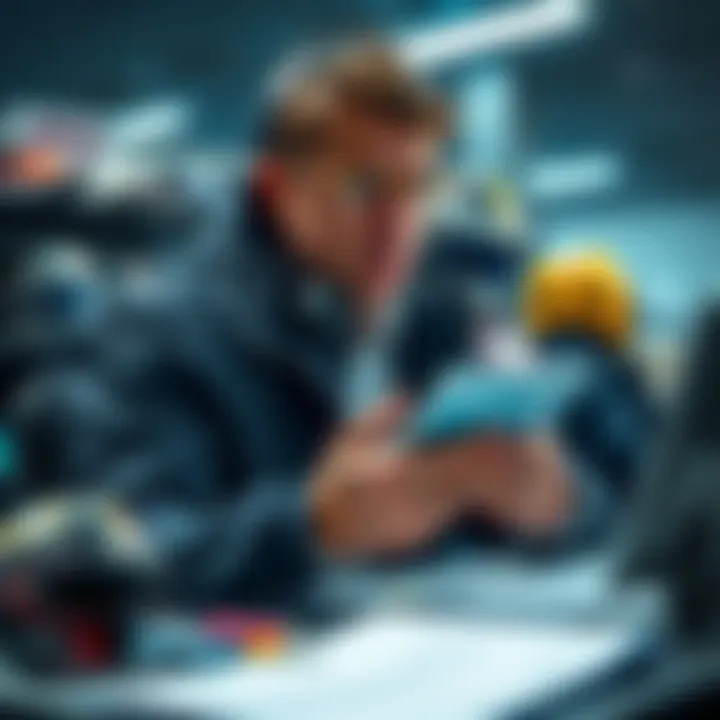 A sports analyst reviewing top betting picks with sports gear in the background