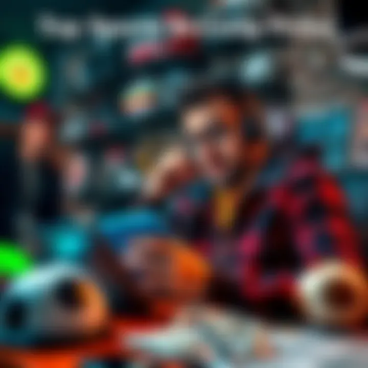 A sports fan reviewing betting odds and strategies on a tablet, surrounded by sports memorabilia.