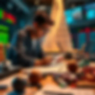 A sports betting expert analyzing odds and strategies on a table filled with sports equipment and papers.