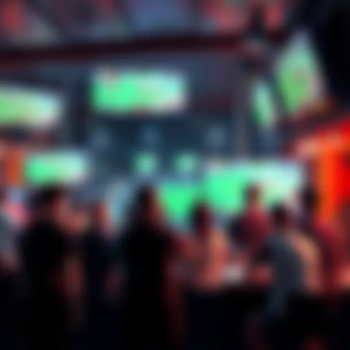 Sports Betting Regulations Updates A group of sports fans discussing new betting rules at a bar, with screens showing various sports events.