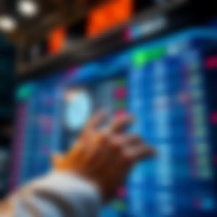 A betting interface displaying live odds and a clock, with hands hovering over the screen as if ready to place a bet