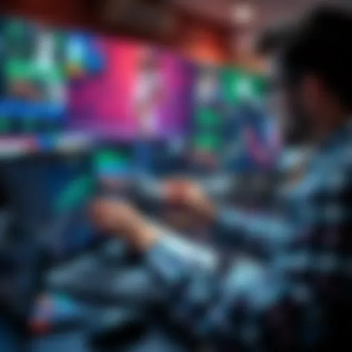 Sports Betting Strategies A bettor analyzing sports data and charts on a laptop while holding a betting slip, with images of football, tennis, NBA, and cricket in the background.