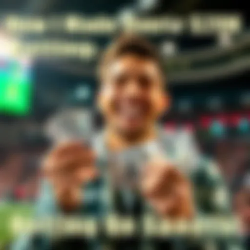 Individual smiling while holding a stack of cash and a sports betting ticket