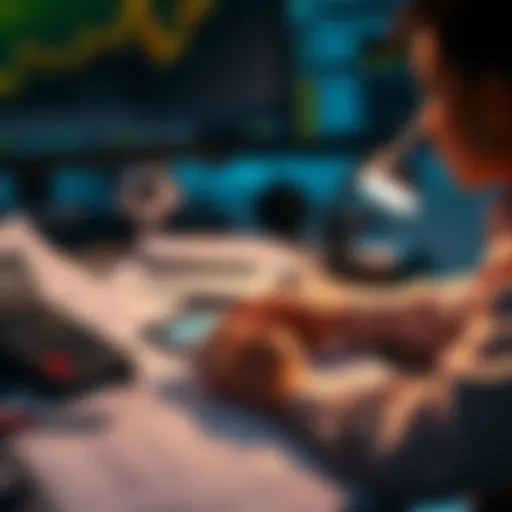 A person sitting at a desk with a calculator and tax documents related to sports betting