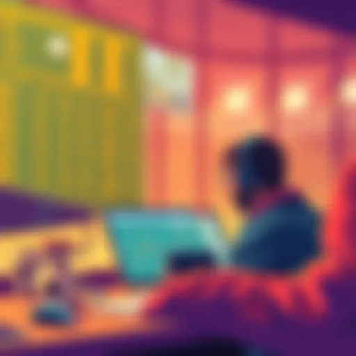 An illustration showing betting odds, a sports event, and a person analyzing data for sports betting tips.