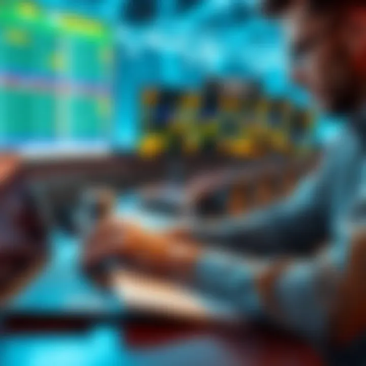 A person studying sports betting combo picks on a laptop with notes and a calculator nearby, focusing on strategies for successful bets.