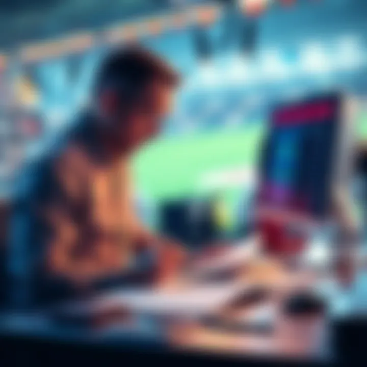 Sports Bettor Planning Strategy A sports bettor analyzing data and notes, planning strategies for betting success, with a focus on consistent wagering techniques.