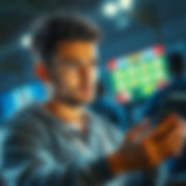 A person looking concerned while checking a sportsbook app for bet results, illustrating the worry over delayed bet grading.