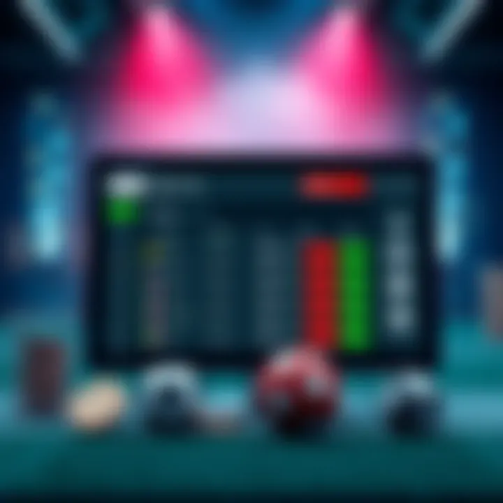 A graphic showing a sportsbook interface with options to split funds like a bank account, featuring different categories for betting.