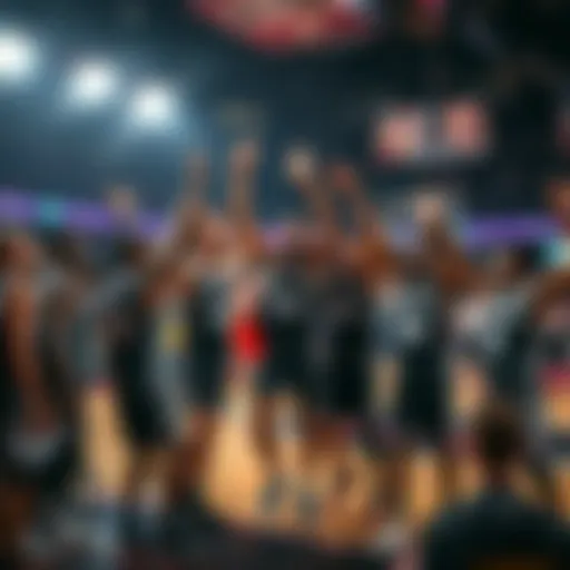 Spurs players celebrating a comeback win on the court after a tough loss