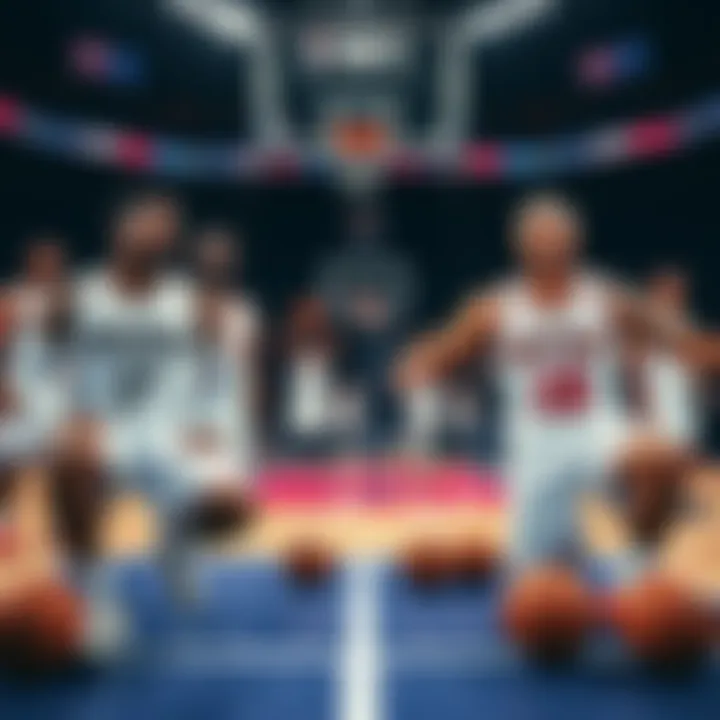 Spurs vs Knicks NBA Finals Game 5 Preview Players from the San Antonio Spurs and New York Knicks warming up before Game 5 of the NBA Finals, showcasing the team jerseys and basketballs on the court.