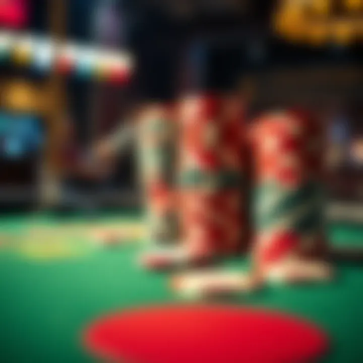 A close-up of gambling chips stacked high on a poker table, showcasing the aggressive betting strategy.