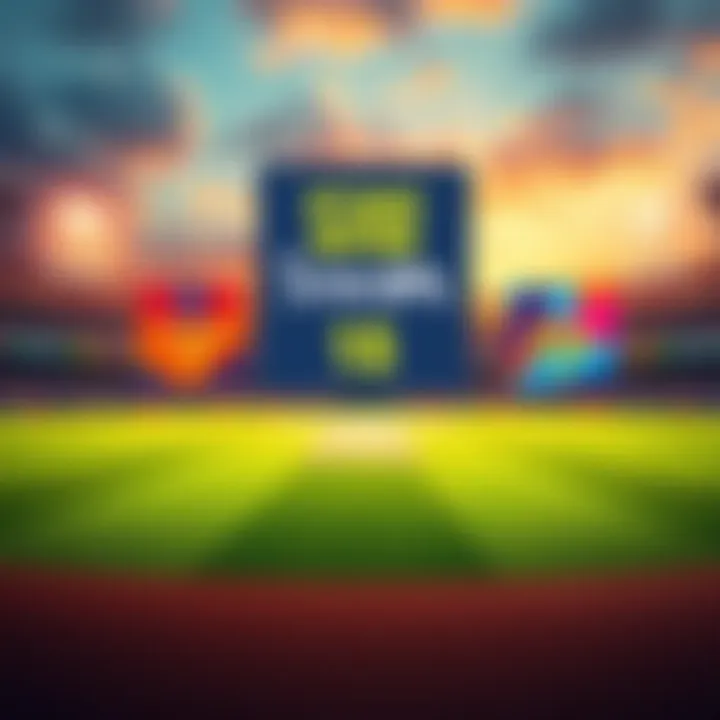 A cricket field with a scoreboard showing team losses and promotional banners for Stake's Early Six IPL offer