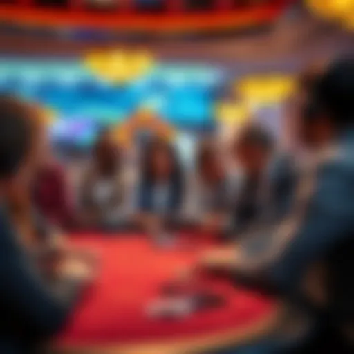 A graphic showing concerned players discussing allegations of manipulation by StakeUS at a casino table.