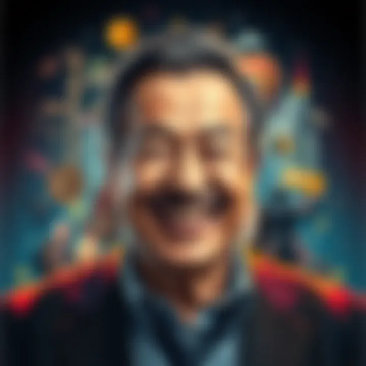 A portrait showing Stanley smiling, with a backdrop of cultural icons and achievements, symbolizing his impact on culture.