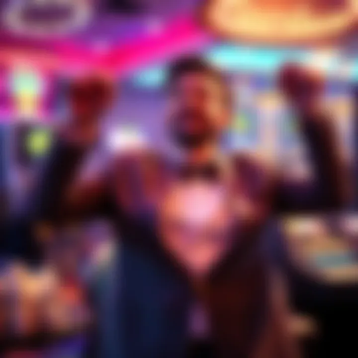 Player at Stardust Casino Celebrating Win A player at Stardust Casino excitedly celebrating after winning over $10,000, expressing frustration about withdrawal delays.