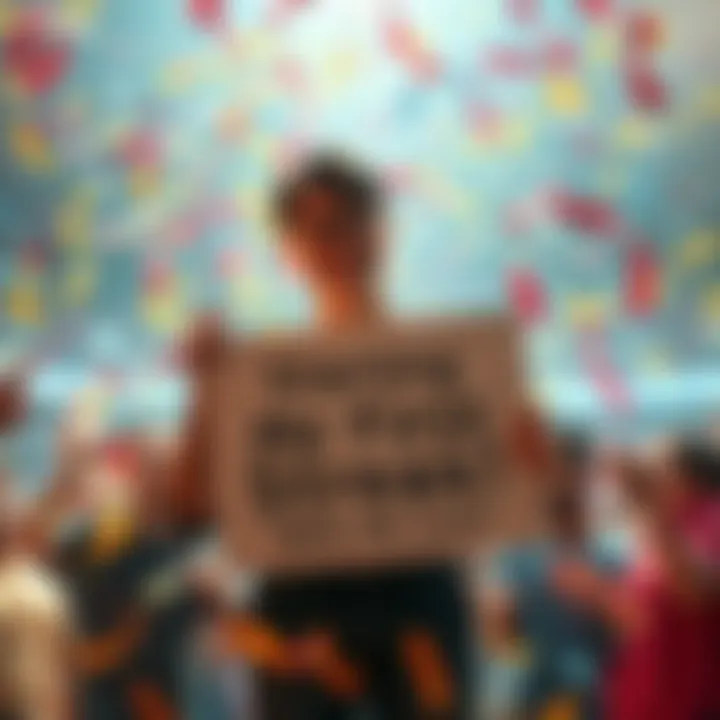 Celebrating a New Journey A person holding a sign that says 'Starting My First Streak!' with a joyful expression, surrounded by confetti and friends cheering them on.