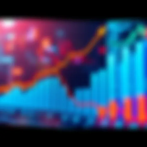 A graph showing rising statistics trends, with bar and line charts illustrating data progression