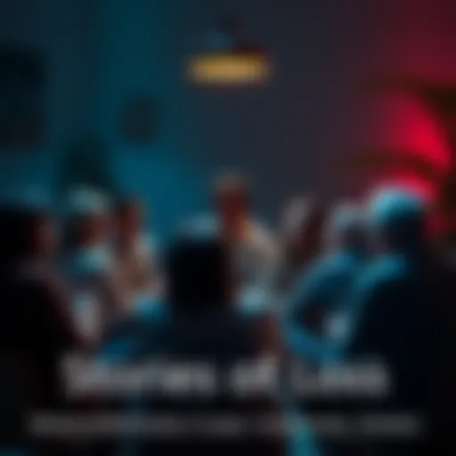 A group of people sitting in a circle sharing their experiences of loss and recovery, showing emotions and support for one another.