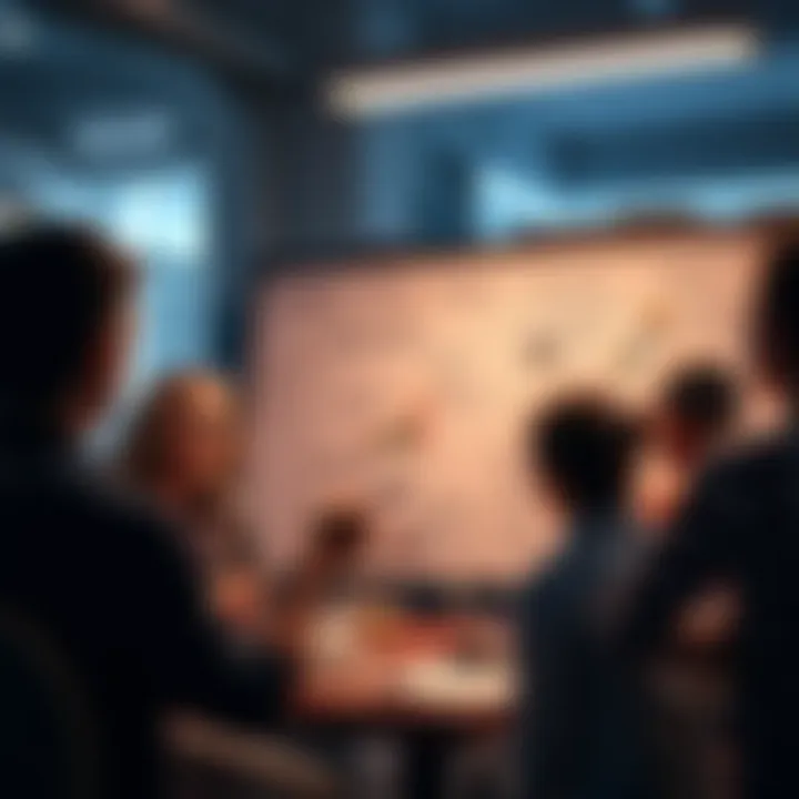 A group of people brainstorming ideas on a whiteboard to plan for a comeback during tough financial times