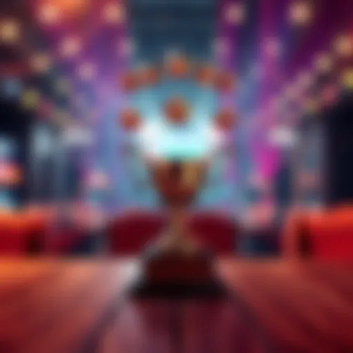 A trophy with nine stars above it, symbolizing a winning streak, placed on a wooden table in a celebration setting.