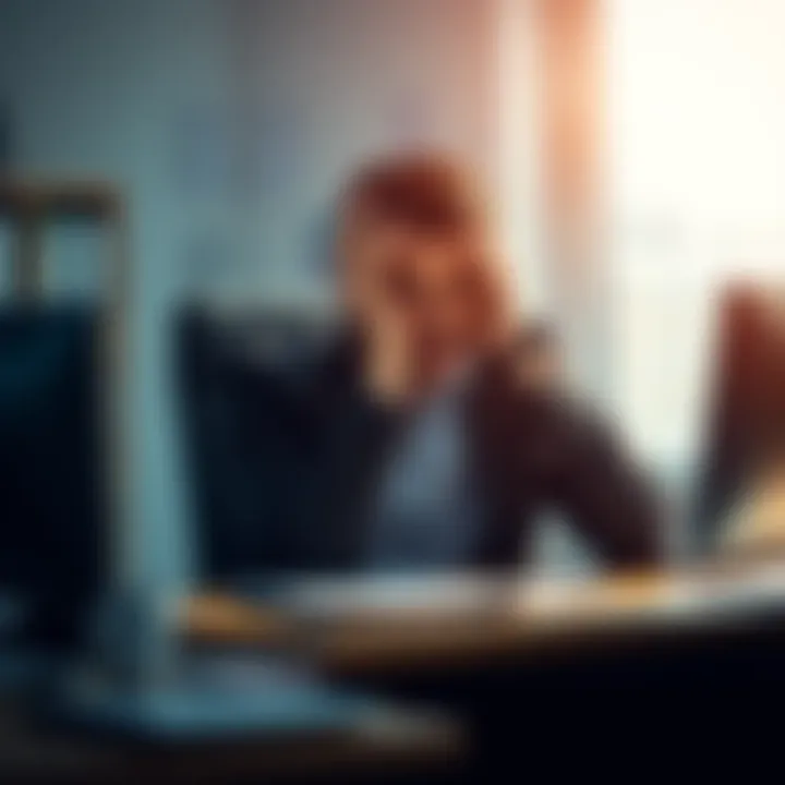 A person sitting at a desk with their head in their hands, showing signs of stress and overwhelm.