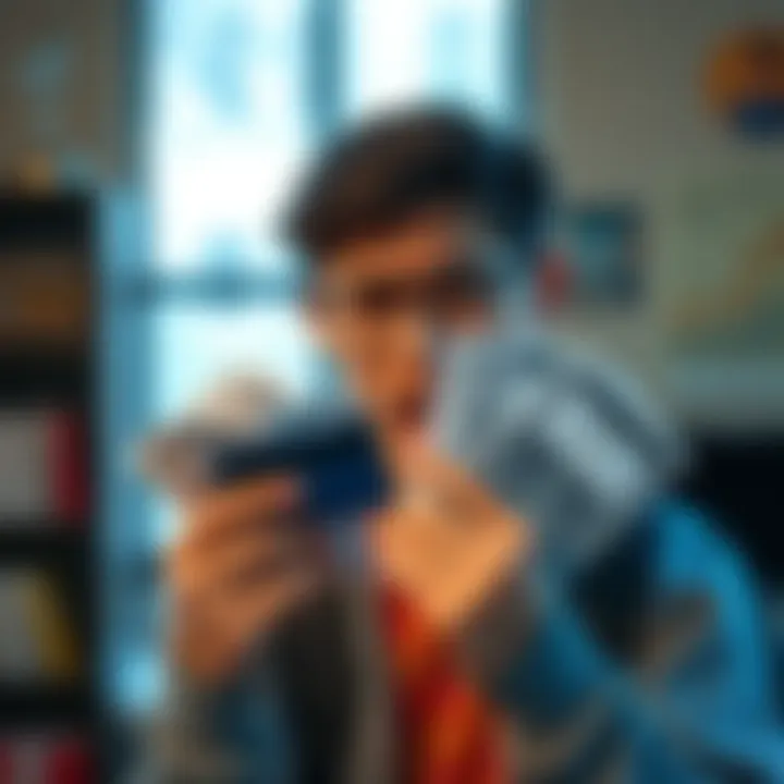 College student looking stressed while holding multiple credit card bills