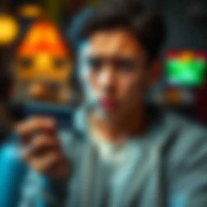 Student Holding a Credit Card and Looking Worried A worried 19-year-old student holds a credit card, reflecting on financial struggles from gambling losses and debt.