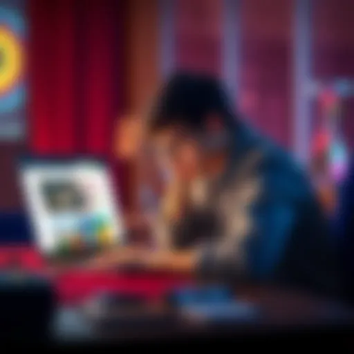 A student sitting at a desk, looking troubled with a laptop open showing gambling sites