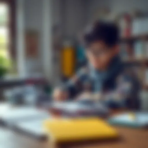 A student focused on studying for the SAT with books and notes spread out on a desk