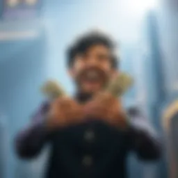 A person celebrating a successful cash withdrawal from Spinjocasino, holding money in their hands with a smile.