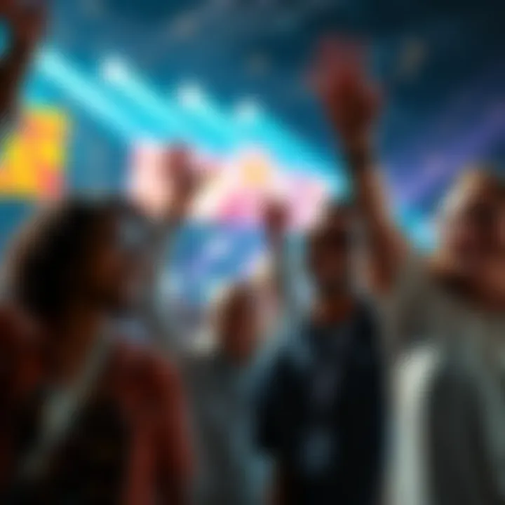 People celebrating the first day of sharing all plays, with smiles and excitement in the air.