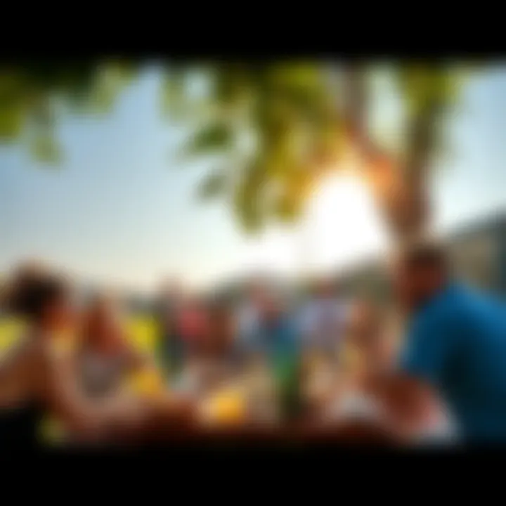 People enjoying a sunny day outside with games, food, and drinks