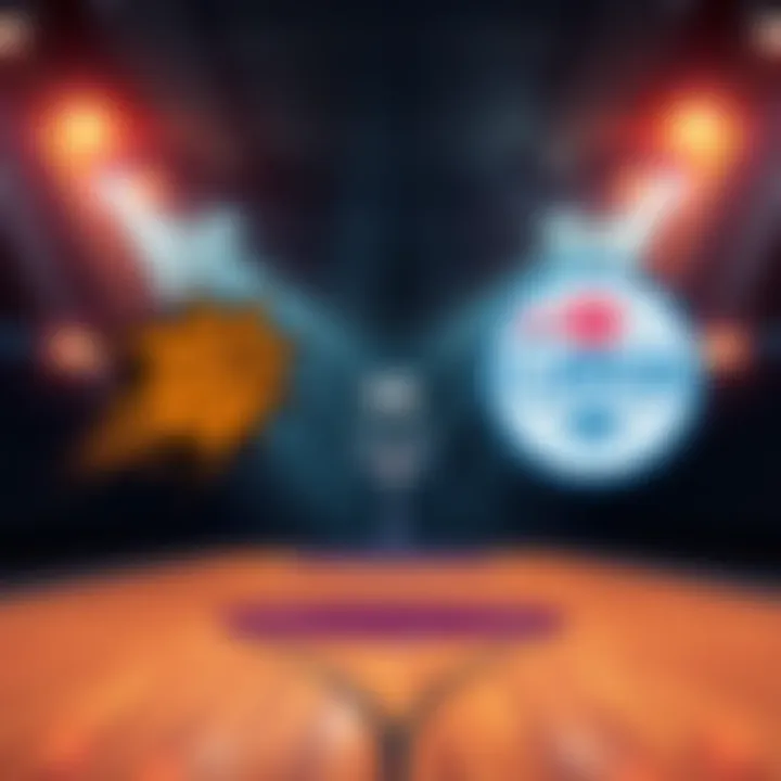 Suns vs Clippers Betting Tips A basketball court with the Suns and Clippers logos, featuring betting odds and tips for the game