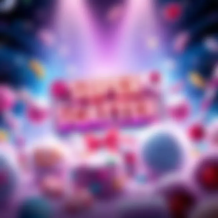 Sugar-themed slot game action Colorful depiction of the Super Scatter Sugar Rush slot game featuring sugary treats and vibrant graphics
