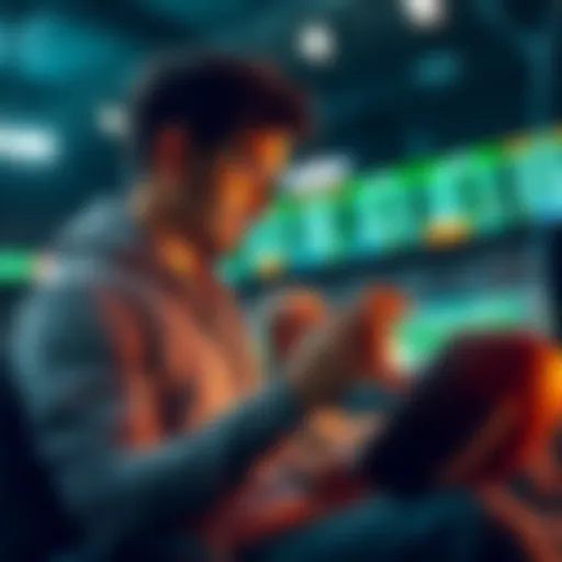 A football fan studying betting odds on a tablet during the Superbowl.