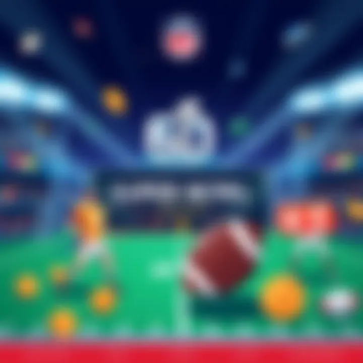 An illustration showing novelty bets for Super Bowl 60, featuring symbols for the coin toss, Gatorade bath color, and a 2-point conversion.