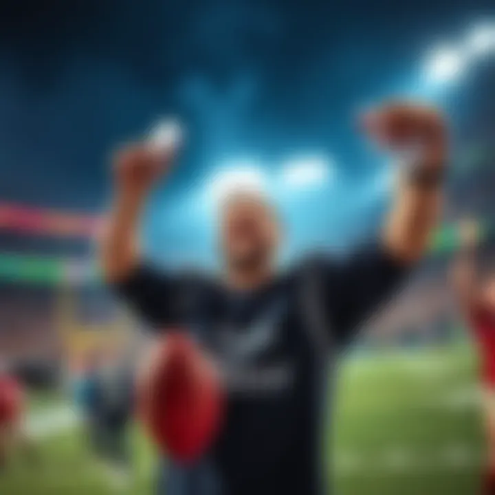 Last Year's Super Bowl Live Bet A person celebrating a successful live bet during the Super Bowl, with football and betting slips in hand